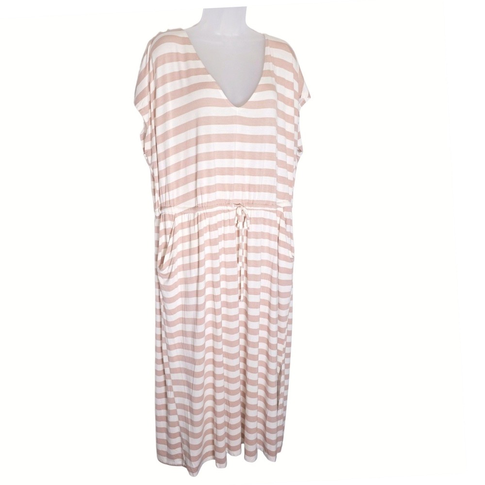 Torrid Super Soft Knit Mushroom Striped Maxi Dress V-Neck Pockets Size 3 3X
